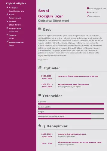 Coğrafya Öğretmeni CV Örnekleri cv indir